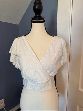 White Eyelet Wrap Crop Top - Women